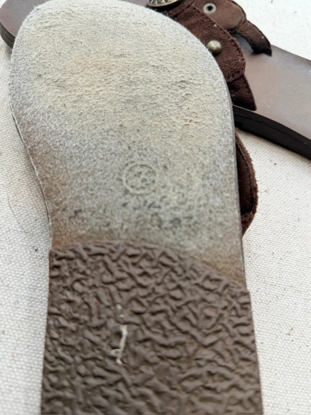Mossimo Brown Leather Thong Sandals with Button Accent